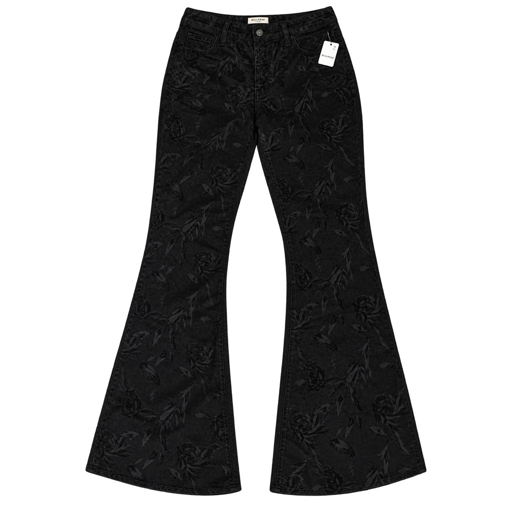 NWT We The Free Floral Burnout Velvet Flare Pants Women 4 Black Boho Festival